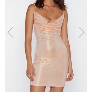 Nasty Gal Rose Gold Pink Glitter Cowl Dress